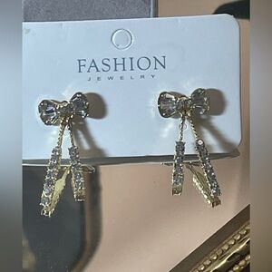 Fashion Jewelry Gold and Silver Crystal Bow Earrings